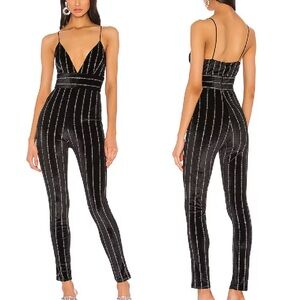 Superdown Black Pinstripe Strappy Jumpsuit Y2K Minimal Chic Evening One-Piece